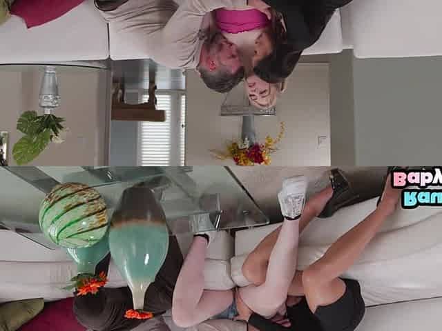 Blonde babysitter cockriding in 3some