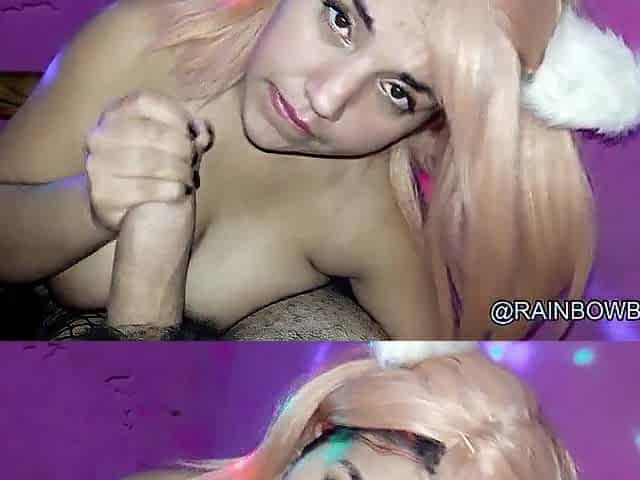 Glamorous hotty neko gives me a oral pleasure until her face is filled with cum