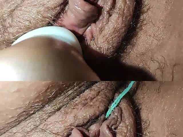 Period Masturbation. Hirsute Teen Twat with Tampon Inside