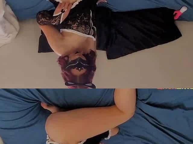 Slutty teen masturbates with sex toy after Halloween party.