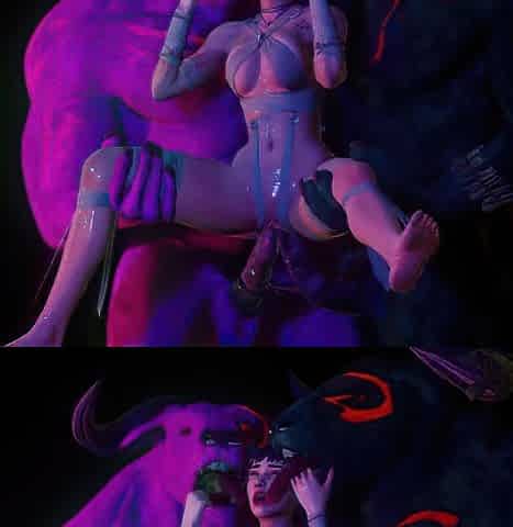 Fur with massive horse dildos - 2 in one taut vagina
