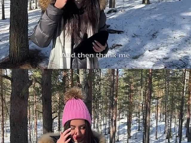 Real Sex in Winter Snowy Forest with Cum in Twat - Creampie