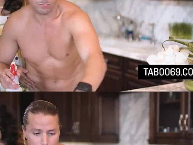 Breasty stepmother bangs with her stepson in the kitchen whilst her bestie watches