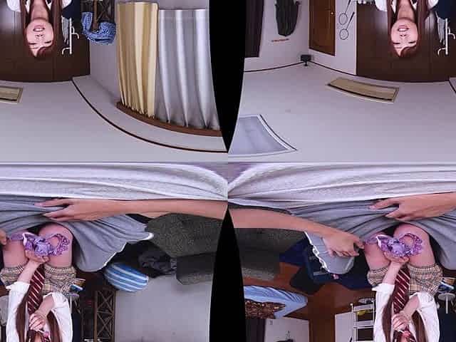 Asian teen shows her white panties in VR