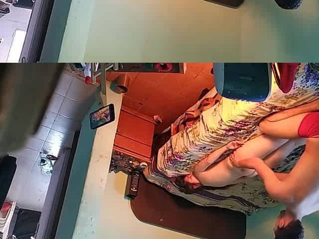 My mother comes home from work and lies naked in my bed to massage her big ass and fuck her like a hot bitch