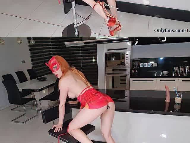 Super lengthy legs, High heels. Laony has enjoyment with a sex toy on a high chair
