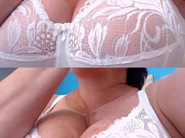 BBW with great cleavage view in white bra