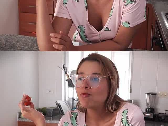 The maid bangs the vegetables. That babe cums in the kitchen.