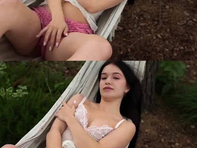 Brunette Beauty's Sensual Garden Tease Outdoors