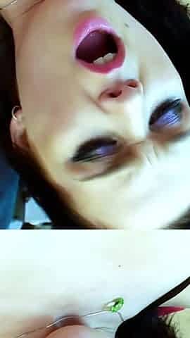 POV girl masturbating the ass of American skinny teen with huge toys