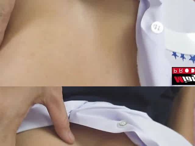 Cum on petticoat Thai student eighteen uniform, large butt