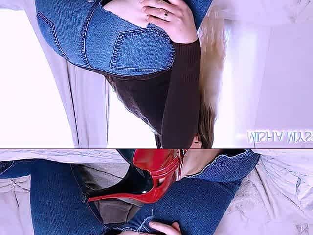Booty Tease Ripping Blue Jeans - jeans fetish - clothing destruction - jeans tearing - jeans ripping