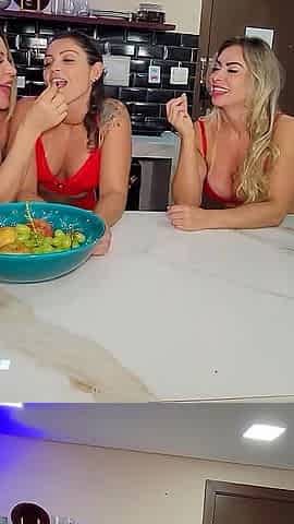 Three Lesbians Sucking Pussy on the Kitchen Counter.