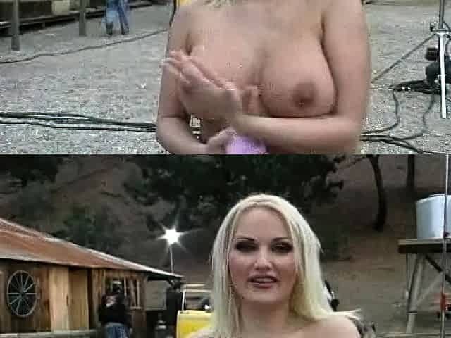 Blonde Chikita shows off her big boobs and bush