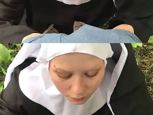 Messy Nun Vilu Vidish Is Sucking Ramrod in the Forest