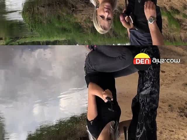 Deutsche Amateur-Blondine gibt einen Blowjob im Freien