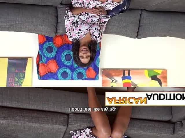 Lewd large bazookas ebony queen screwing hard at the casting with white chap