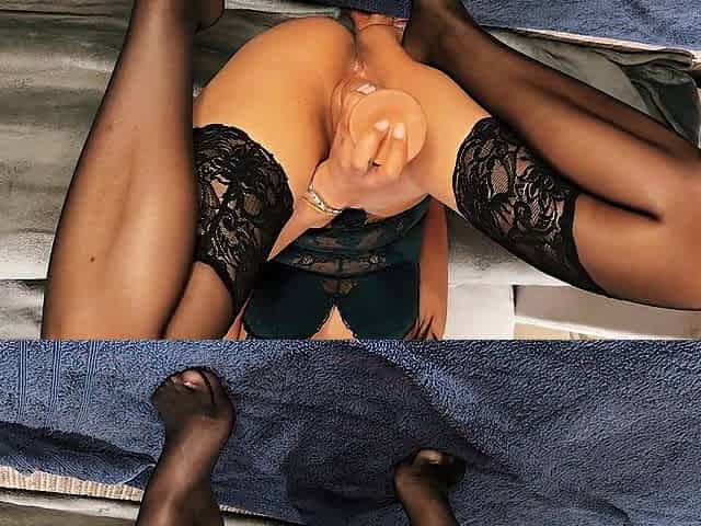 Her Twat got screwed by Large Sextoy until it Squirted, then Drilled By Real Shlong