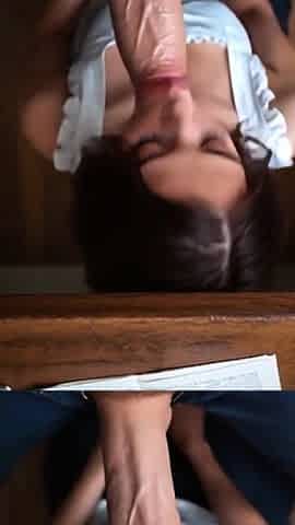 Brunette under table blowjob, blonde stage suck