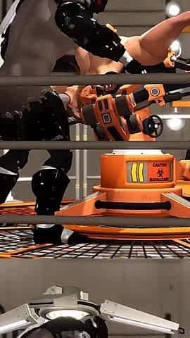 Fuck Machine & Crazy Sex. Male Android Plays with a Horny Girl in Restraints