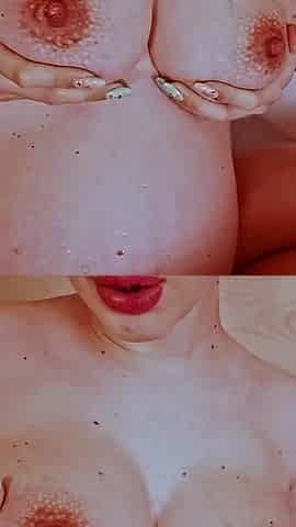 Bath with Foam for Pregnant Blonde with Big Boobs