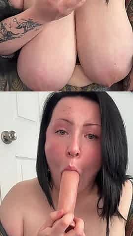 BBW Sucks Gags & Spits on Dildo