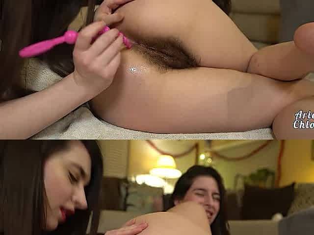 Poking Anal Beads up Chloe Kreams Hirsute Arsehole