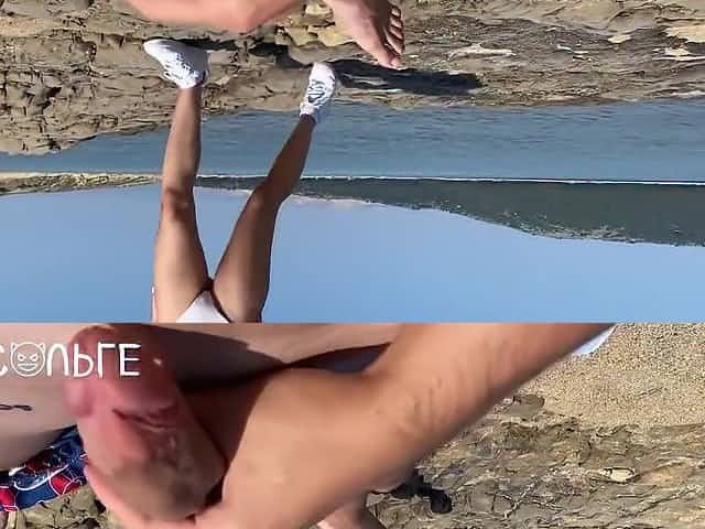 Stranger Saw Me Jerking Off At Public Beach And Helps Me Cum With Her Sneakers