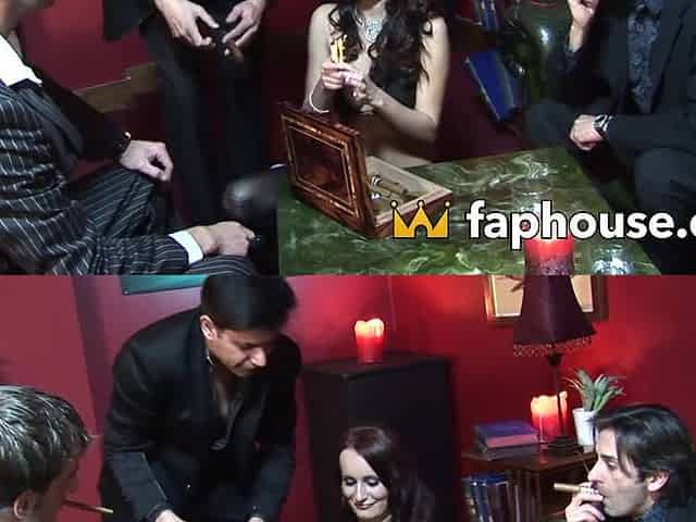 This Nasty Whore Smoking Hot Cigar Gangbang Fest with Three Fat Rods
