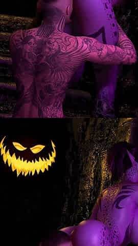 Halloween. Fantasy Tattooed Guy Fucks Sexy Devil with a Big Cock.