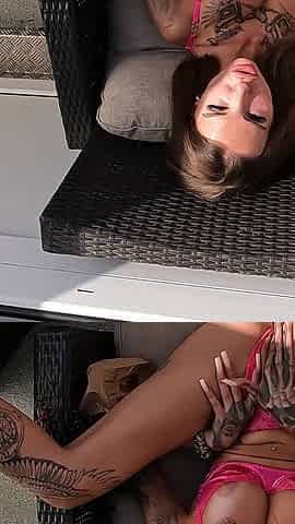 Slut on Balcony Covered in Cum