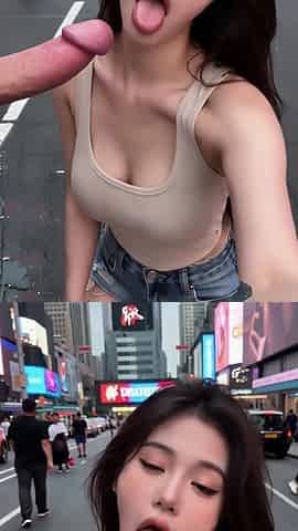 Brunette public times square blowjob cum cafe pussy spread
