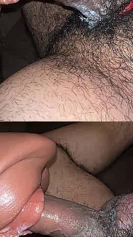 Banging large penis with toy twat