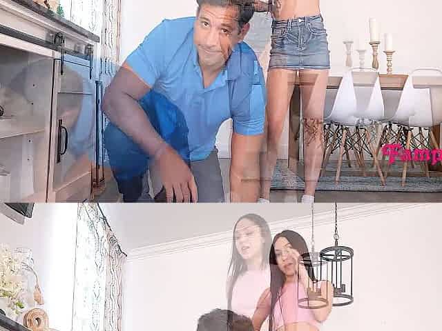Tiny And Lascivious Teen Flashes Cunt To Old Step Daddy Trying To Make A Episode