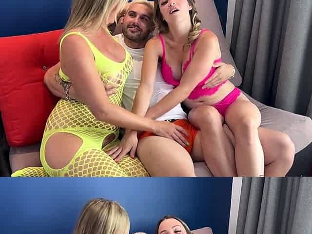 Sexy blonde in threesome vintage hardcore action