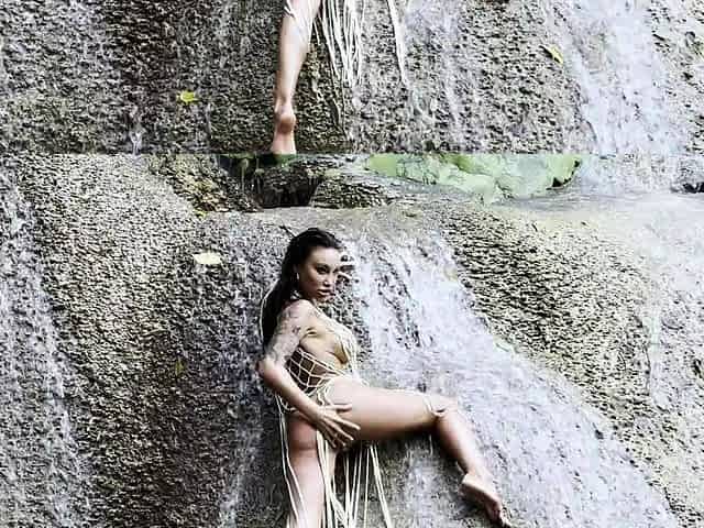 Wet Monika Fox In A Fishnet At Waterfall
