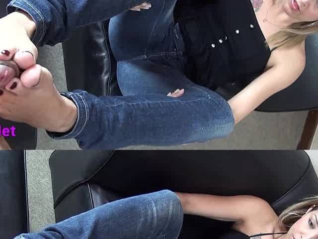 Sexy Blonde in Jeans Footjob!