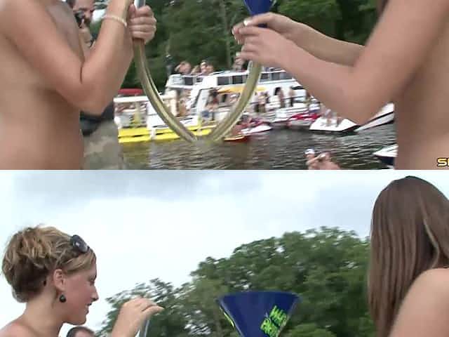 Topless amateur cowgirl partying on a boat hardcore