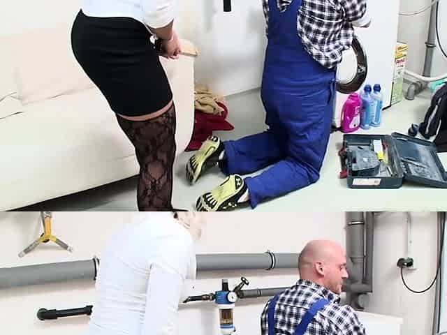 Blonde hottie jumps anally plumber's dick