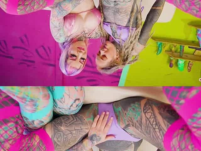 2 Heavily Tattooed Beauties Worship One Hard Inked Penis