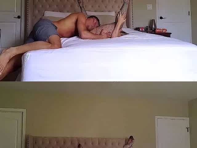 Hot brunette amateur MILF rides hubbys cock