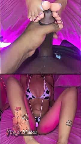 LARGE ASSED beauty masturbates me with her FEET and we end up BANGING