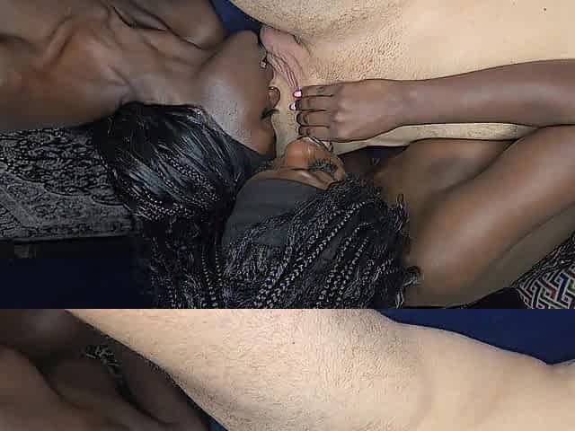 Sexy Ebony chicks three-some snatch to throat