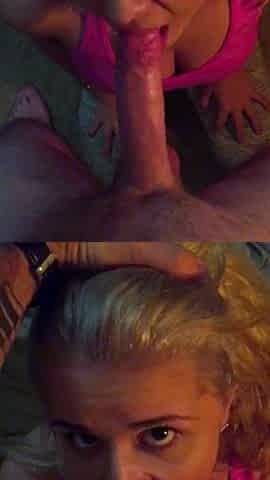 Real amateur blonde gives a hot POV blowjob on the train