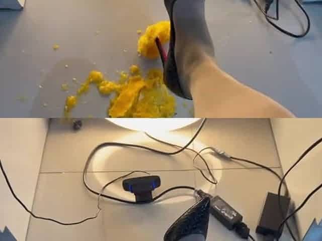 Office Secretary Crushing Balls Oranges in High Heels
