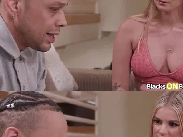 Golden-haired sucking roommates large ebony rod