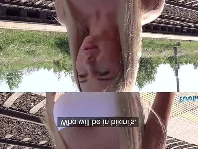 Horny girl is ready to sell her body for money and have sex in public spaces