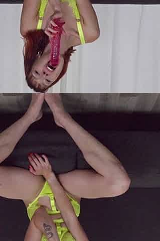 Skinny Dutch Redhead Slut Pixie Pink Masturbates on the Couch and Cums