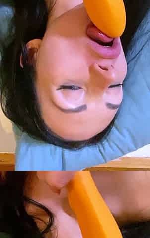 Busty babe playing with her big boobs