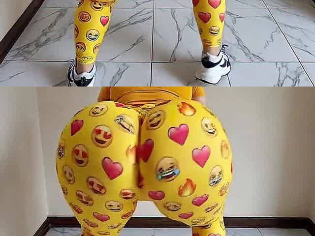 large booty in bouncing emoji leggings